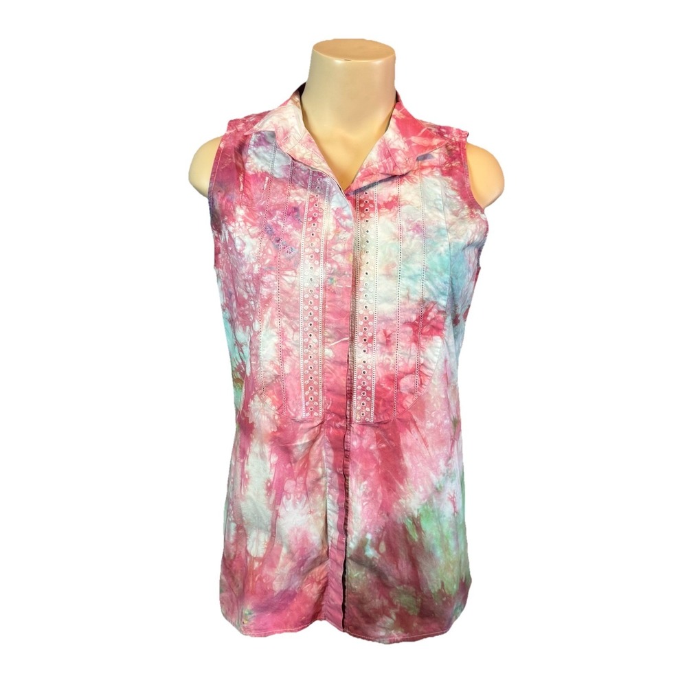 Equipment Femme Sleeveless Colorful Tie Dye Button‎ Front Cotton Top Small USA